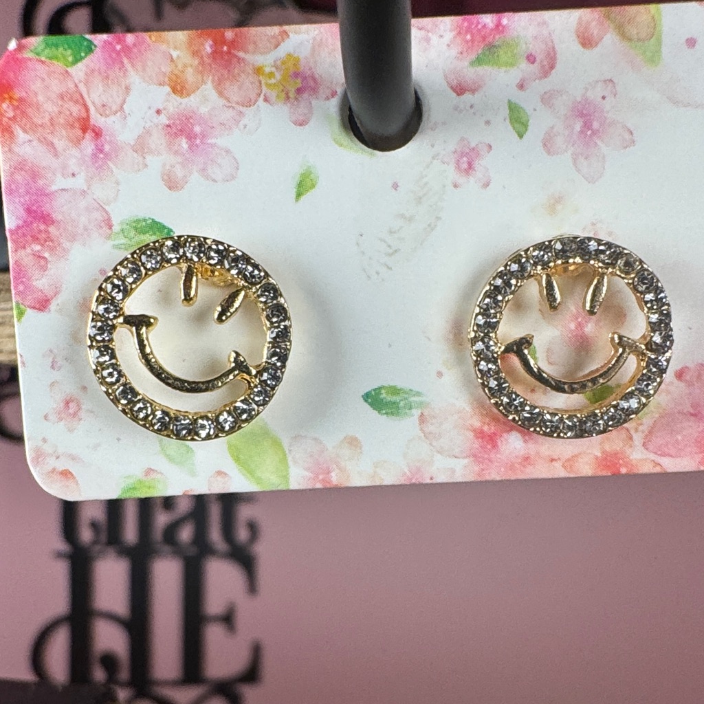 Sparkling Gold Smiley Face Earrings 5$